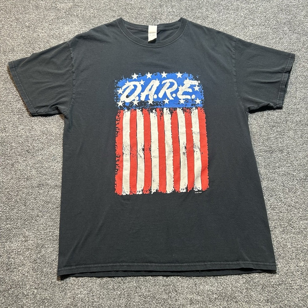 DARE Short Sleeve Crew Neck Graphic T-Shirt Adult Mens Size Large Black Illinois